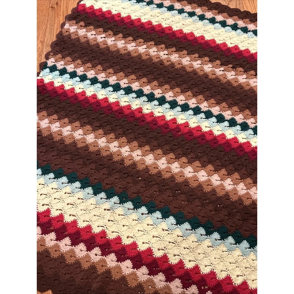 Vtg‎ Multicolor Crocheted Knit Afghan Blanket Couch Throw Rustic Cabincore